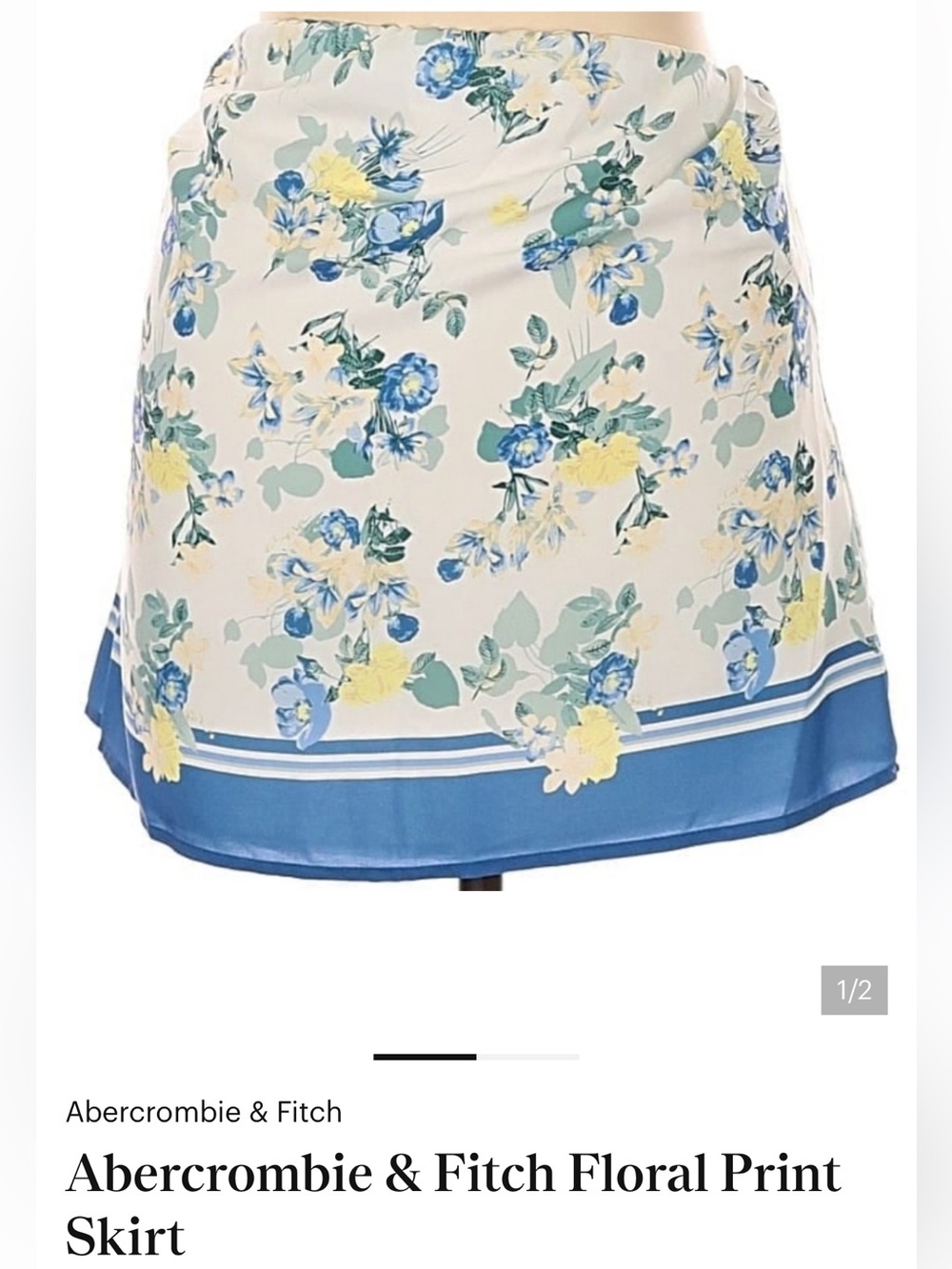 Abercrombie & Fitch Cream Floral Mini Skirt with Blue Hem